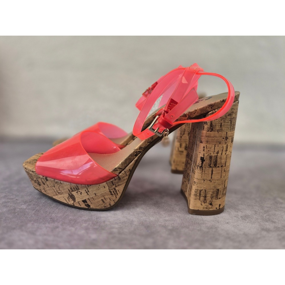 GBG Los Angeles Queen Pink Jelly Cork Platform Block Heel Sandals Size 9 NWOB
